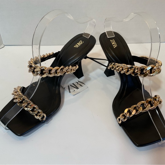 Zara black leather mules with chain detail Size 7 and 9 - Picture 5 of 13